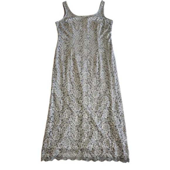 R & M Richards Silver Sequin Lace Stretch Midi Cocktail Wedding Guest Dress SZ14 - Picture 6 of 16